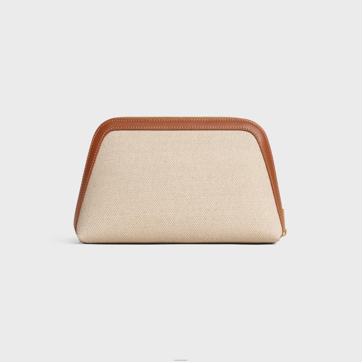 CELINE Natural/Tan Medium Cosmetic Pouch in Textile & Calfskin R0ZNN1578