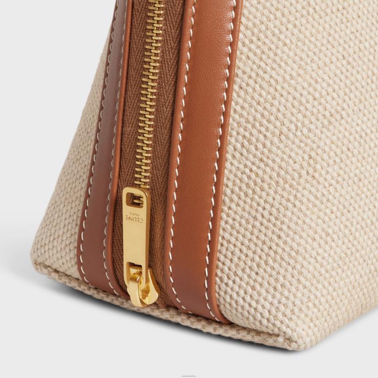 CELINE Natural/Tan Medium Cosmetic Pouch in Textile & Calfskin R0ZNN1578