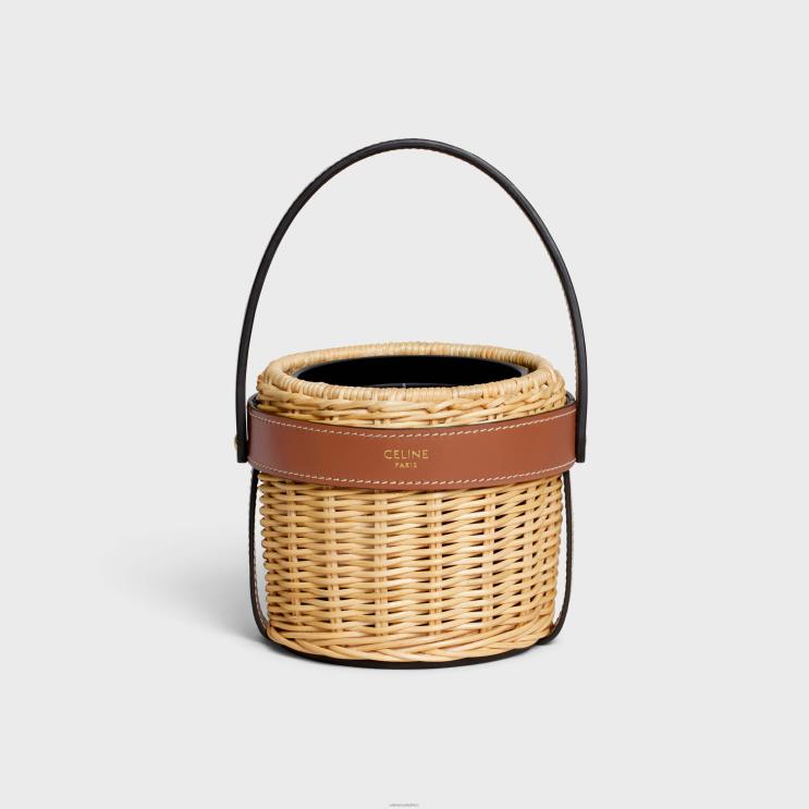 CELINE Tan Candle Holder in Rattan & Calfskin R0ZNN1527