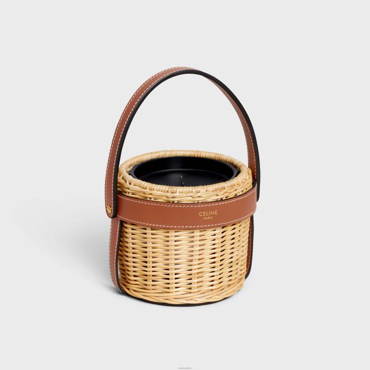 CELINE Tan Candle Holder in Rattan & Calfskin R0ZNN1527