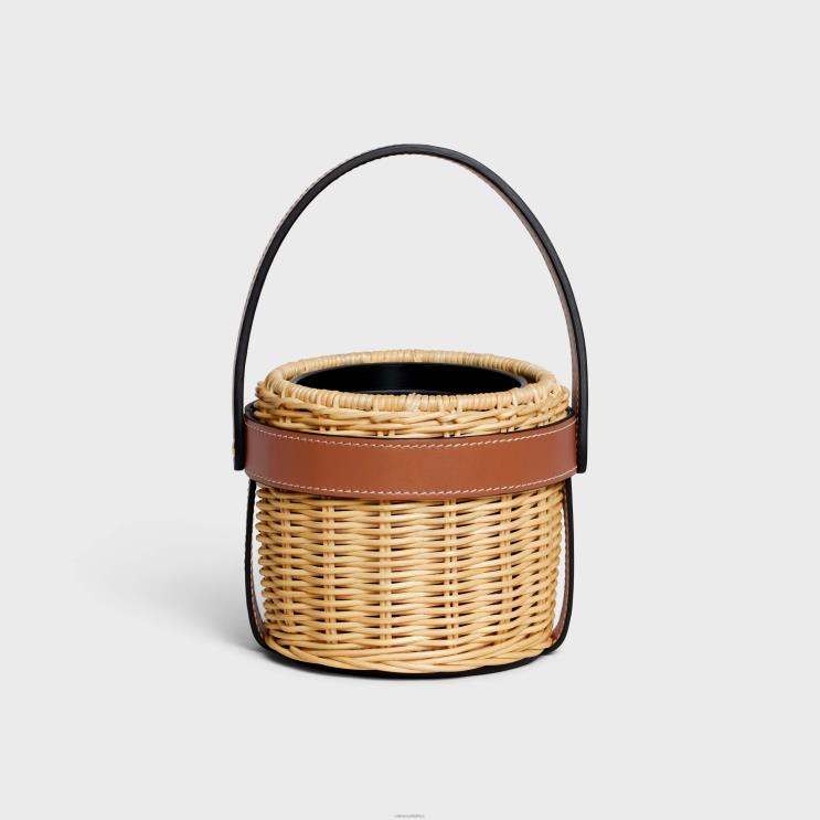 CELINE Tan Candle Holder in Rattan & Calfskin R0ZNN1527