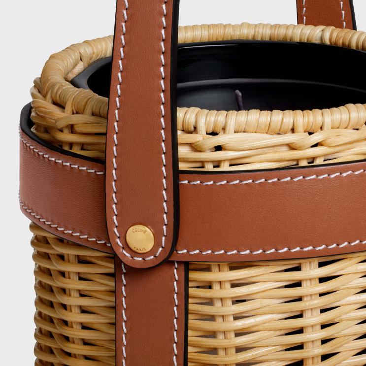 CELINE Tan Candle Holder in Rattan & Calfskin R0ZNN1527