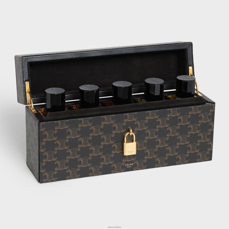 CELINE Tan Case 5 Perfumes 3.4 Fl.Oz in Triomphe Canvas & Natural Calfskin R0ZNN1469