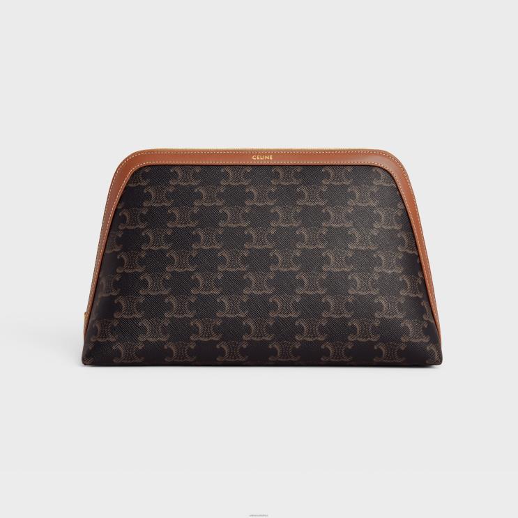 CELINE Tan Large Cosmetic Pouch in Triomphe Canvas & Calfskin R0ZNN1571