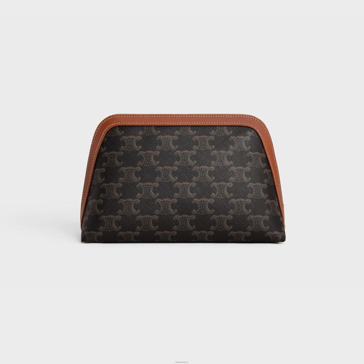 CELINE Tan Medium Cosmetic Pouch in Triomphe Canvas & Calfskin R0ZNN1572