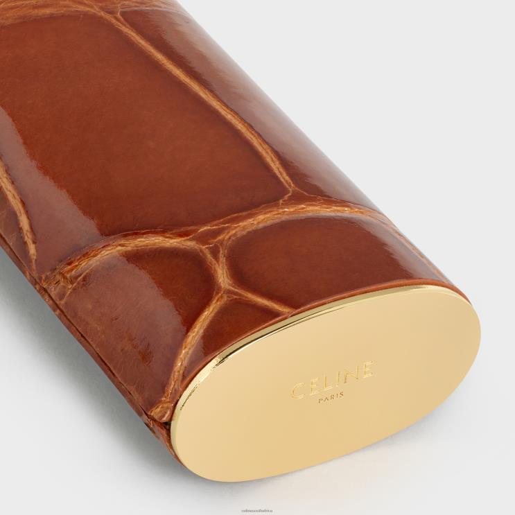 CELINE Tan Small Lighter Case in Brass & Alligator R0ZNN1557