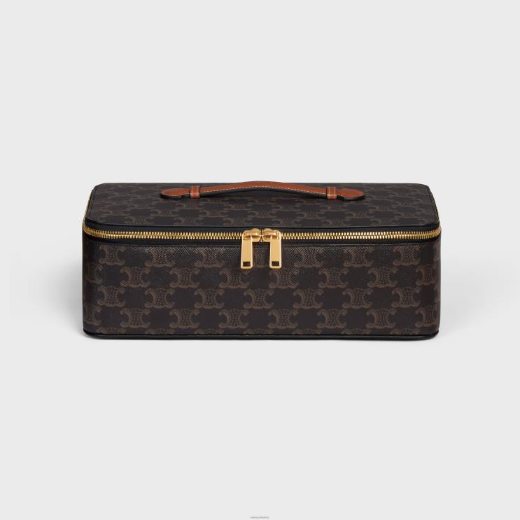 CELINE Tan Top Handle Large Toiletry Case in Triomphe Canvas & Calfskin R0ZNN1589