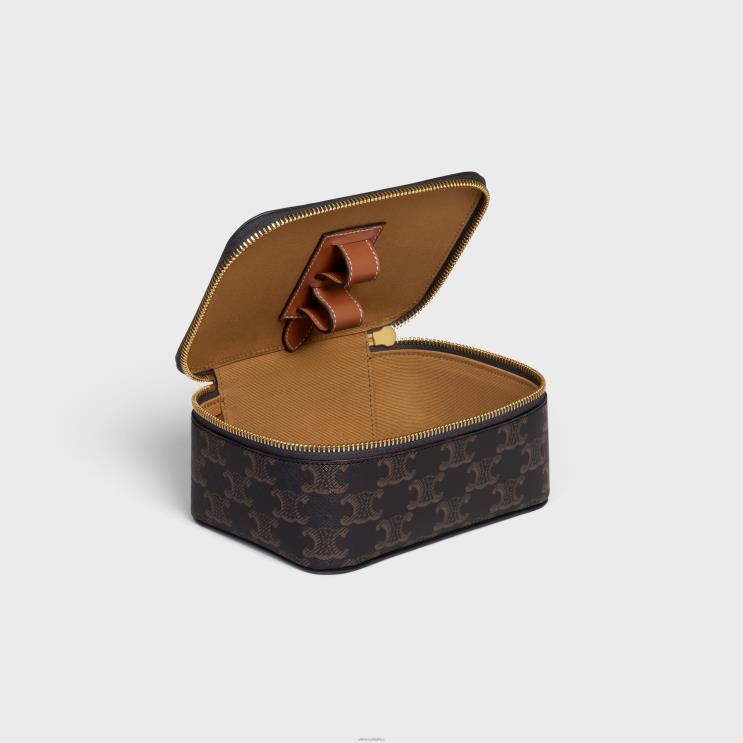 CELINE Tan Top Handle Small Toiletry Case in Triomphe Canvas & Calfskin R0ZNN1590