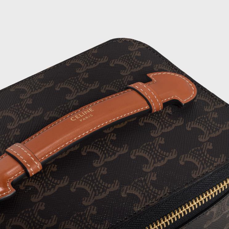 CELINE Tan Top Handle Small Toiletry Case in Triomphe Canvas & Calfskin R0ZNN1590