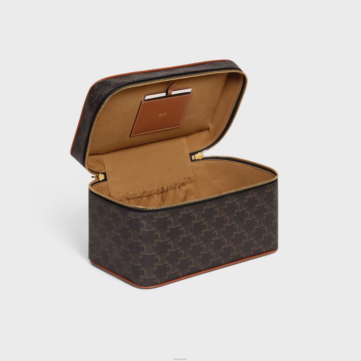 CELINE Tan Travel Vanity Case in Triomphe Canvas & Calfskin R0ZNN1582