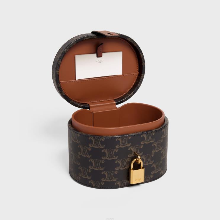 CELINE Tan Vanity Case in Triomphe Canvas & Calfskin R0ZNN1583