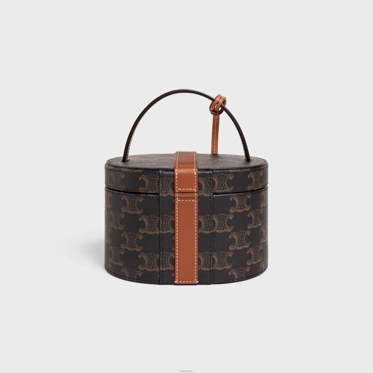 CELINE Tan Vanity Case in Triomphe Canvas & Calfskin R0ZNN1583