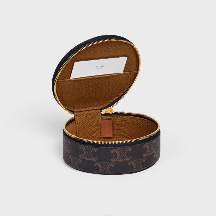 CELINE Tan Zipped Round Case in Triomphe Canvas & Calfskin R0ZNN1592