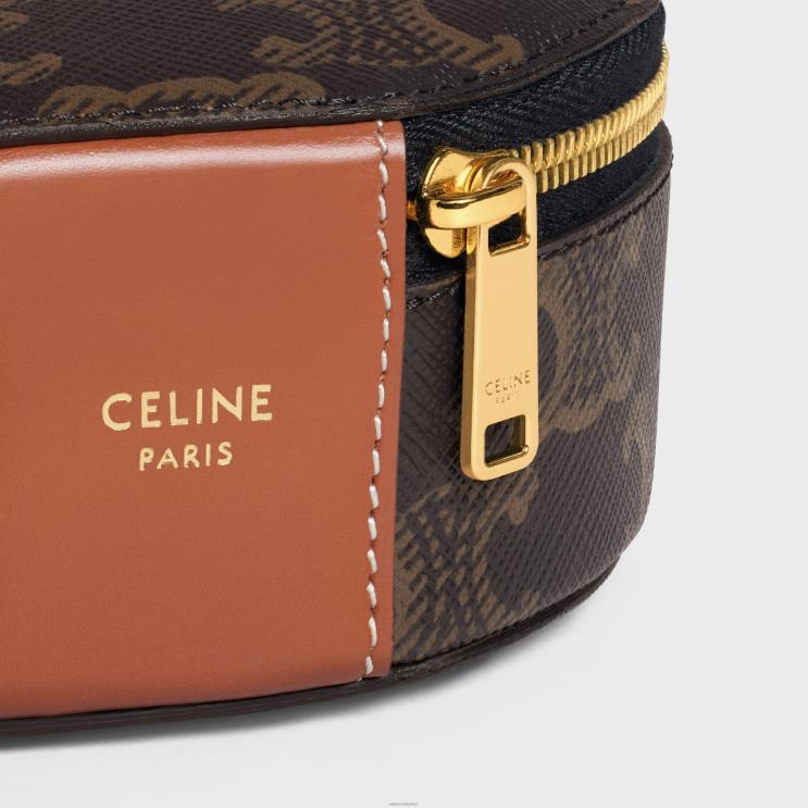 CELINE Tan Zipped Round Case in Triomphe Canvas & Calfskin R0ZNN1592