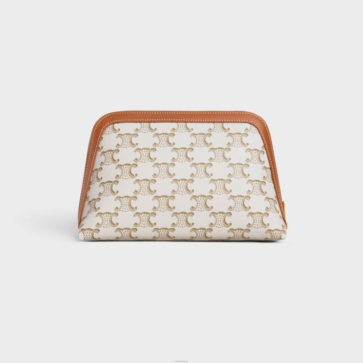 CELINE White Medium Cosmetic Pouch in Triomphe Canvas & Calfskin R0ZNN1575