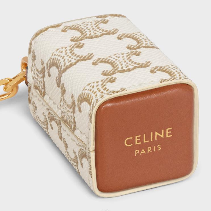 CELINE White Miniature Perfume Holder Charm in Triomphe Canvas & Calfskin R0ZNN1473