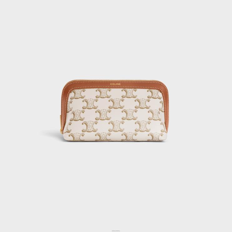CELINE White Small Cosmetic Pouch in Triomphe Canvas & Calfskin R0ZNN1576
