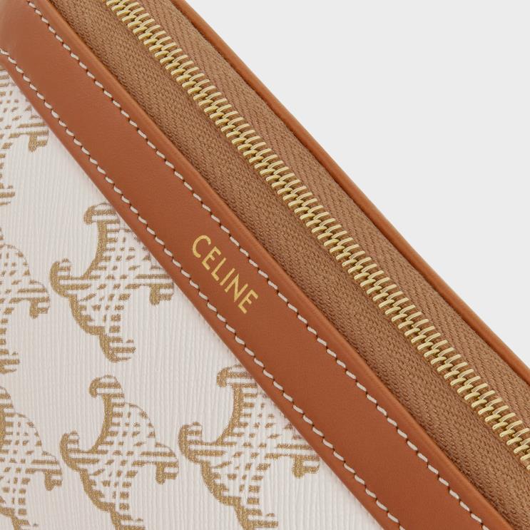 CELINE White Small Cosmetic Pouch in Triomphe Canvas & Calfskin R0ZNN1576