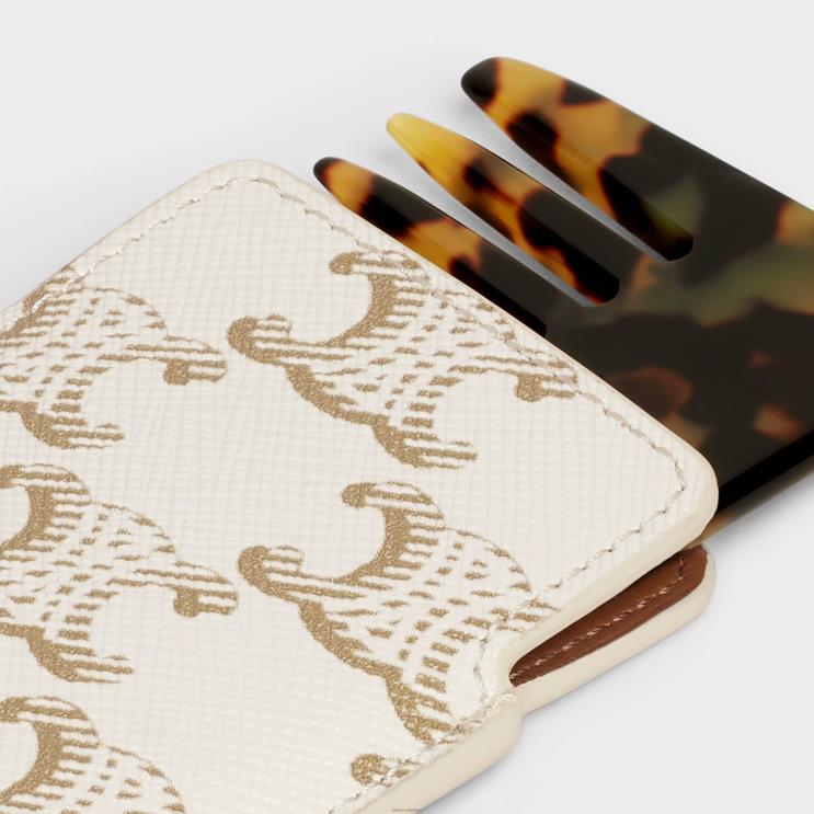 CELINE White Small Hair Comb in Triomphe Canvas R0ZNN1615