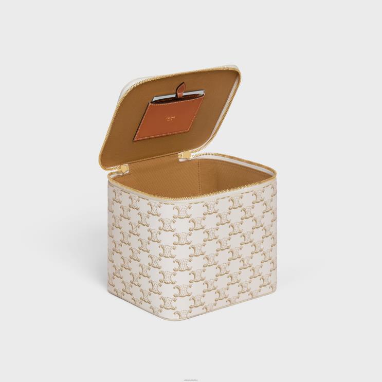 CELINE White Vanity Case in Triomphe Canvas & Calfskin R0ZNN1581