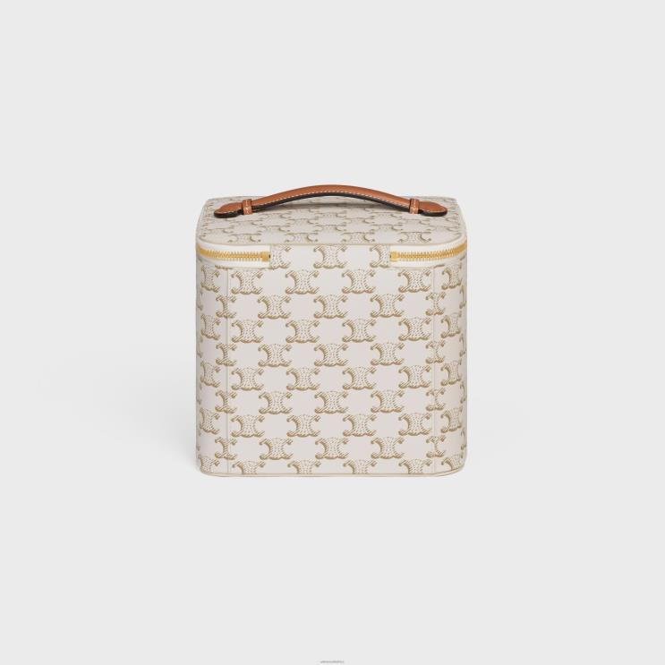 CELINE White Vanity Case in Triomphe Canvas & Calfskin R0ZNN1581