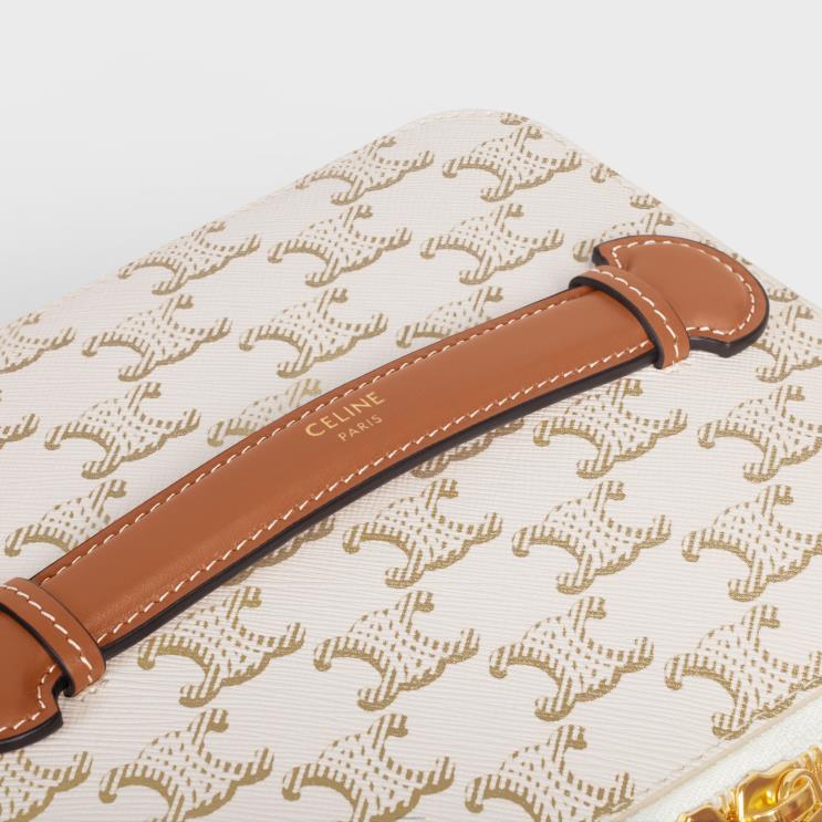 CELINE White Vanity Case in Triomphe Canvas & Calfskin R0ZNN1581