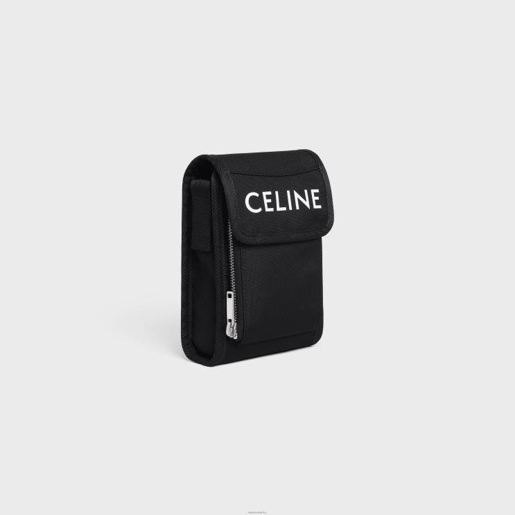 CELINE Black Trekking Phone Pouch in Nylon With Print R0ZNN2170