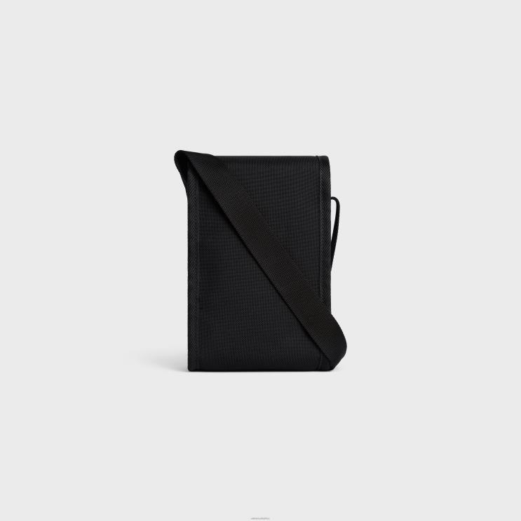 CELINE Black Trekking Phone Pouch in Nylon With Print R0ZNN2170
