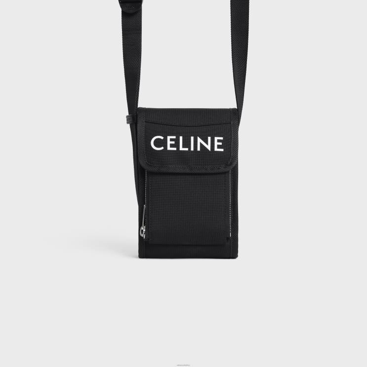 CELINE Black Trekking Phone Pouch in Nylon With Print R0ZNN2170