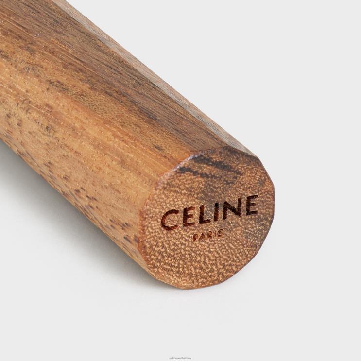 CELINE Black Wood Razor With Case in Grained Calfskin R0ZNN2291
