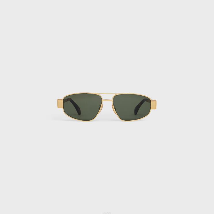 CELINE Gold/Green Triomphe Metal 03 Sunglasses in Metal R0ZNN2184