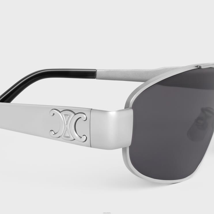 CELINE Silver/Smoke Triomphe Metal 03 Sunglasses in Metal R0ZNN2185
