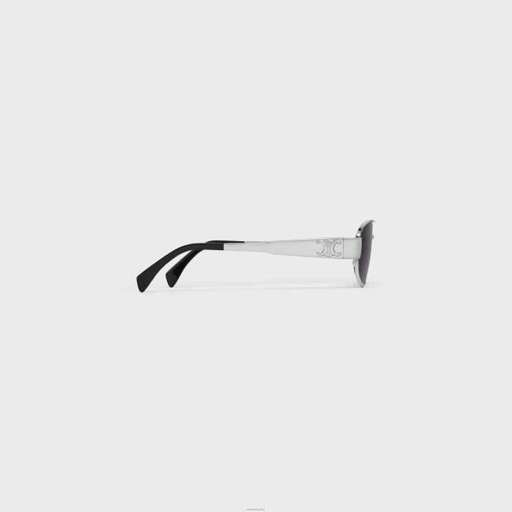 CELINE Silver/Smoke Triomphe Metal 03 Sunglasses in Metal R0ZNN2185