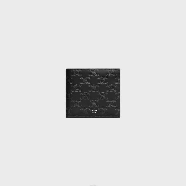 CELINE Black Bi-Fold Wallet in Calfskin With Triomphe Embossed R0ZNN2111