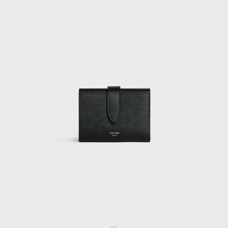 CELINE Black Fine Strap Wallet in Grained Calfskin R0ZNN2165