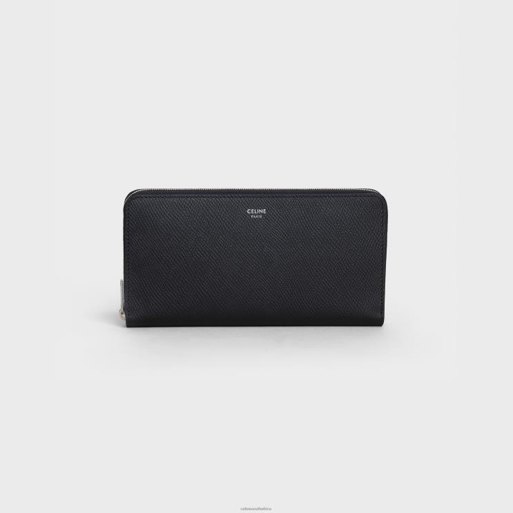 CELINE Black Large Zipped Wallet in Grained Calfskin R0ZNN2168