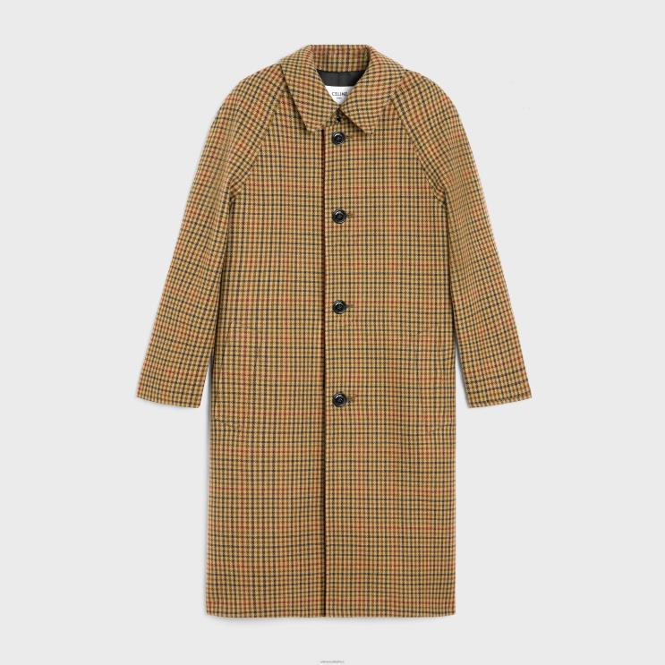 CELINE Beige/Kaki/Rouille Mac Coat in Checked Wool R0ZNN1860