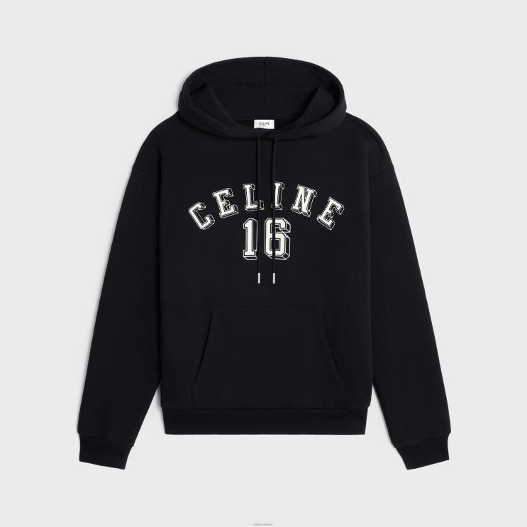 CELINE Black/White 16 Loose Hoodie in Cotton Fleece R0ZNN1809