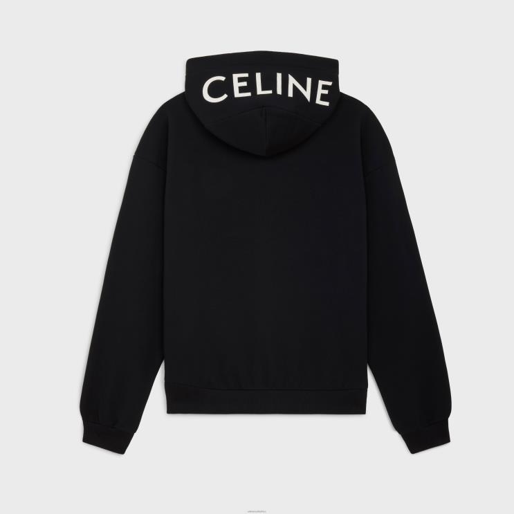 CELINE Black/White Loose Hoodie in Cotton Fleece R0ZNN1942