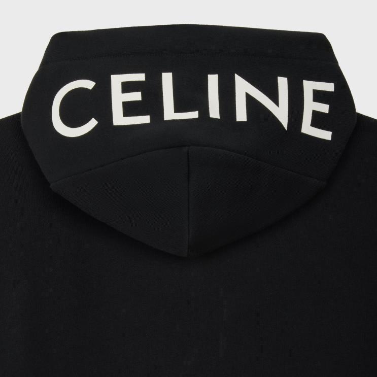 CELINE Black/White Loose Hoodie in Cotton Fleece R0ZNN1942