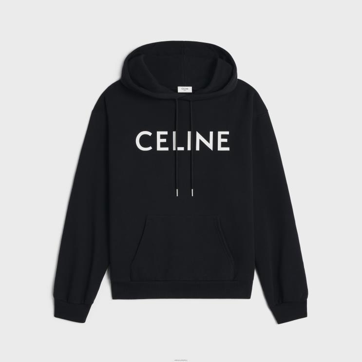 CELINE Black/White Loose Hoodie in Cotton Fleece R0ZNN1944