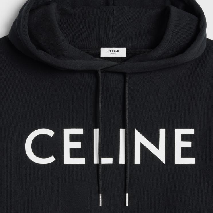 CELINE Black/White Loose Hoodie in Cotton Fleece R0ZNN1944