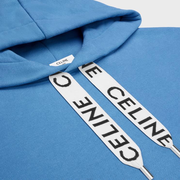 CELINE Dirty Blue Loose Hoodie in Cotton Fleece R0ZNN1812