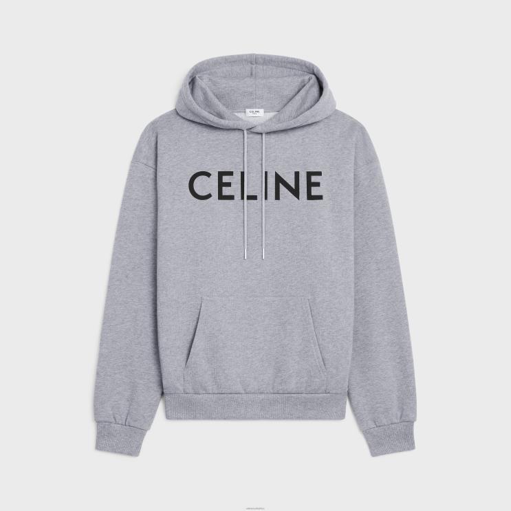CELINE Grey/Black Loose Hoodie in Cotton Fleece R0ZNN1945