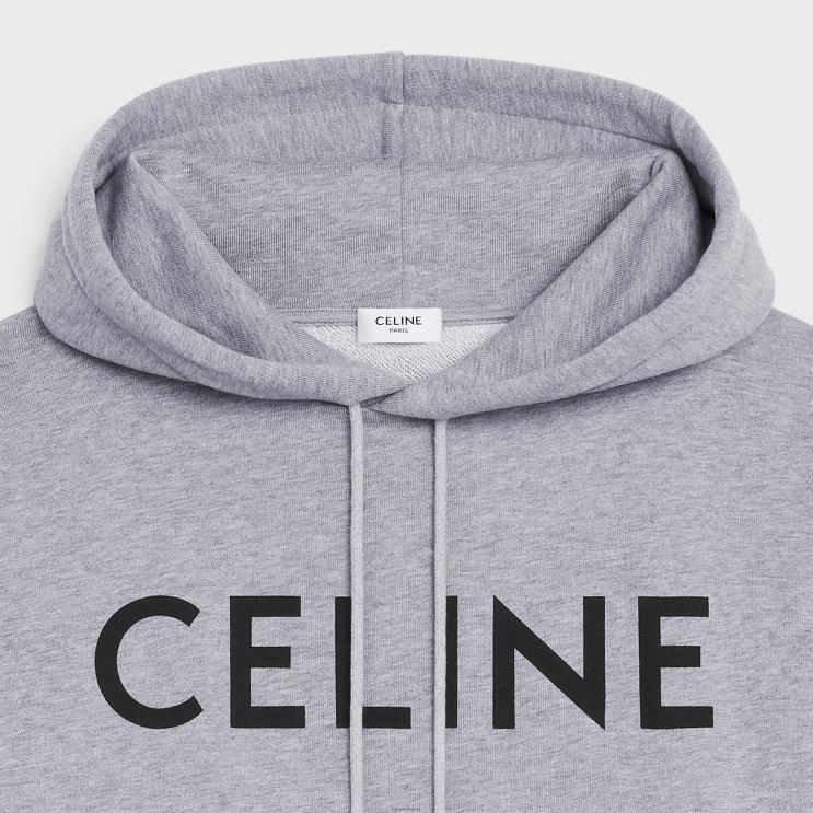 CELINE Grey/Black Loose Hoodie in Cotton Fleece R0ZNN1945