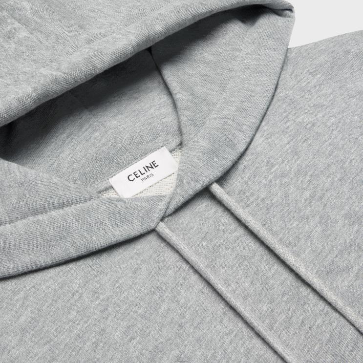 CELINE Grey Melange/Burgundy Loose Hoodie in Cotton Fleece R0ZNN1941