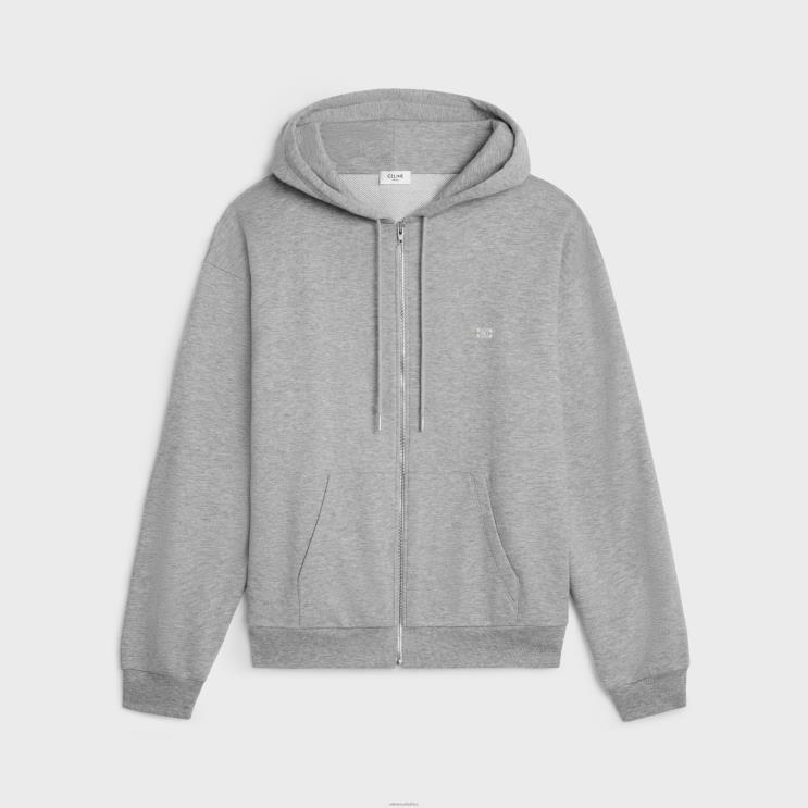 CELINE Grey/Off White Triomphe Zipped Hoodie in Cotton & Cashmere R0ZNN1943