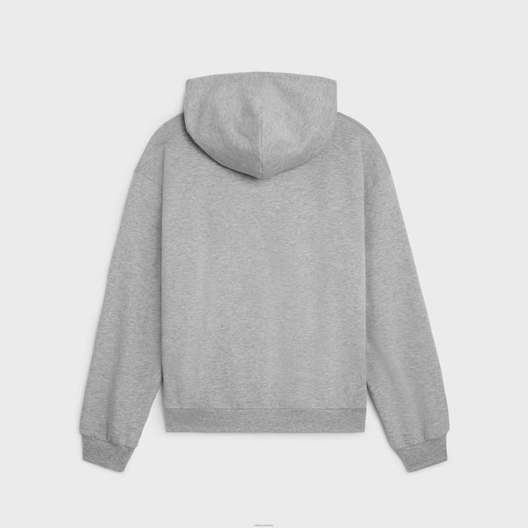 CELINE Grey/Off White Triomphe Zipped Hoodie in Cotton & Cashmere R0ZNN1943