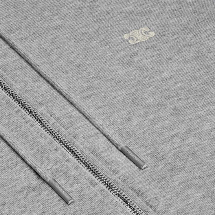 CELINE Grey/Off White Triomphe Zipped Hoodie in Cotton & Cashmere R0ZNN1943