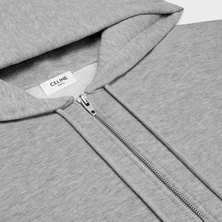 CELINE Grey/Off White Triomphe Zipped Hoodie in Cotton & Cashmere R0ZNN1943